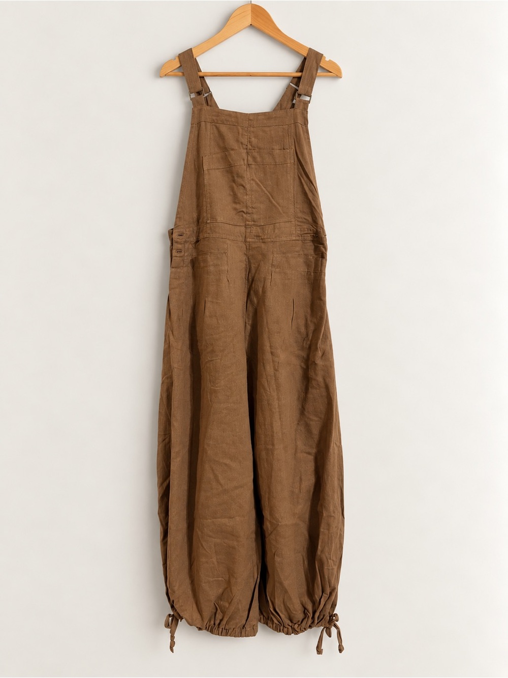 Three Bird Nest Brown Wide-Leg Drawstring Overalls